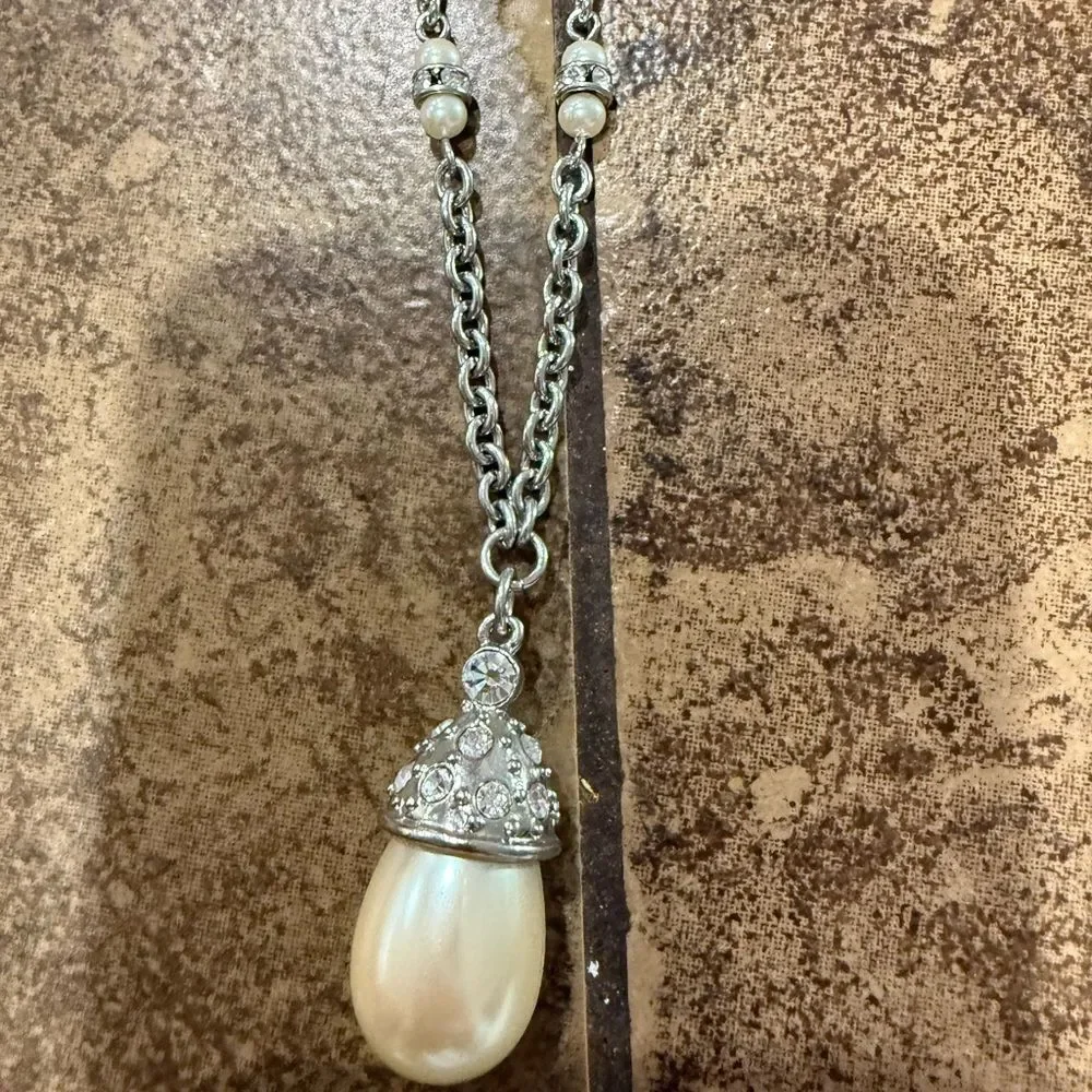 Bridal Faux Pearl 3pc Set Necklace Bracelet Earrings pearls Rhinestone